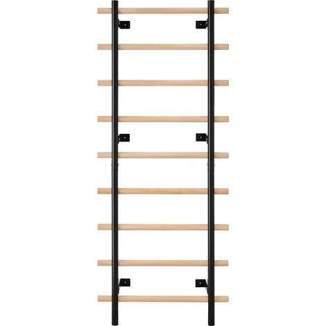 Mophorn Scala svedese da parete, capacità di carico 150 kg, struttura a 9 livelli, realizzata in legno massello e acciaio al carbonio, compatibile con accessori per rack di potenza 80 x 80 mm