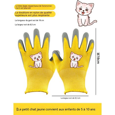Gants de jardinage pour enfants, gants antidérapants en latex épais, respirants, avec motif mignon, adaptés aux enfants de 5 à 10 ans-Jaune