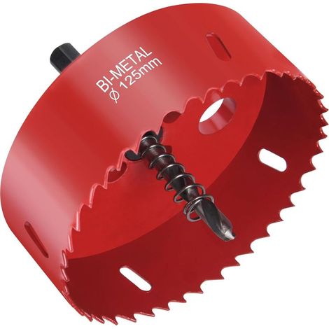 Scie Cloche Bi-métal, Ø125mm M42 HSS Bimétallique Scie Trèpan, Scie Trépan avec Adaptateur Hexagonal et Foret de Centrage, pour Percer Plastique, PVC, Bois, Panneaux Fibres, Métal Souple (1/5)