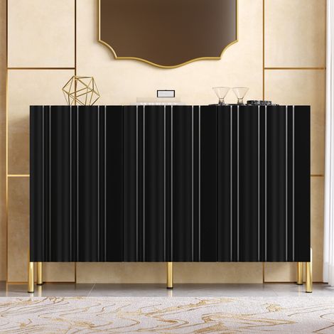 Credenza scarpiera 2 in 1 nera in MDF e PB, 3 ante, ripiani regolabili (1/5)