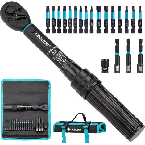 (21 pièces) Jeu de 21 clés dynamométriques pour vélo avec douille et embout de tournevis 1/4" 2-14 Nm, à cliquet, pour la réparation de vélos (1/5)