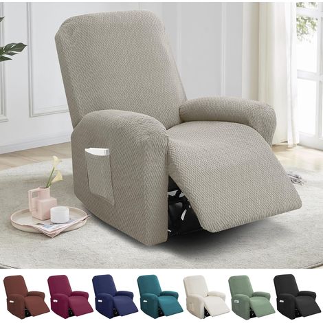 Lot de 4 Housses de Fauteuil Relax en Velours Extensible - Protection Complète avec Poches pour Télécommande, Livres - pour Fauteuil de Relaxation, Canapé et Fauteuil TV (1/5)