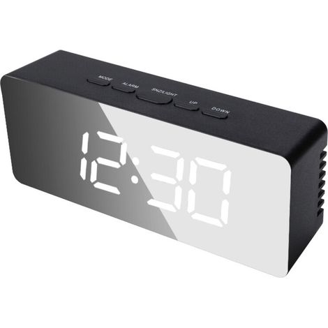 noir-Led Miroir Numérique Table Horloge Affichage De La Température De La Date Pour Le Réveil Électronique De Bureau De Chambre À Coucher À La Maison
