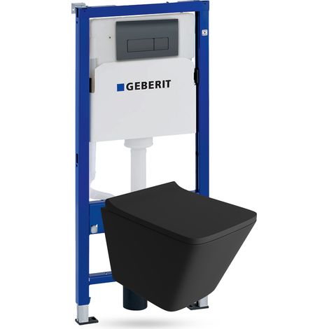 GEBERIT Duofix Basic Support Bâti-support + Lavita WC Lago Black suspendu noir sans bord + panneau de commande Delta 25 noir Kit complet WC (1/5)