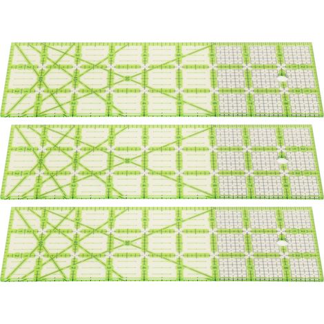 Lot de 3 règles de quilting rectangulaires de 23 cm (9 pouces) avec graduations en pouces, lignes de guidage vertes, en acrylique transparent pour vos projets de couture. (1/5)