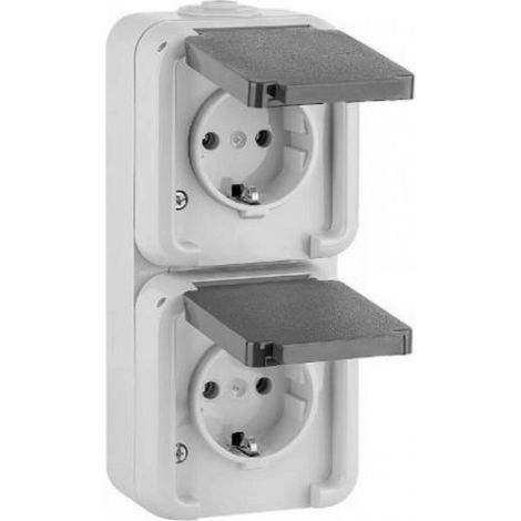 Aufputz Steckdose, IP44, Schuko, senkrecht, grau D 6622 WAB - 2-fach (1/5)