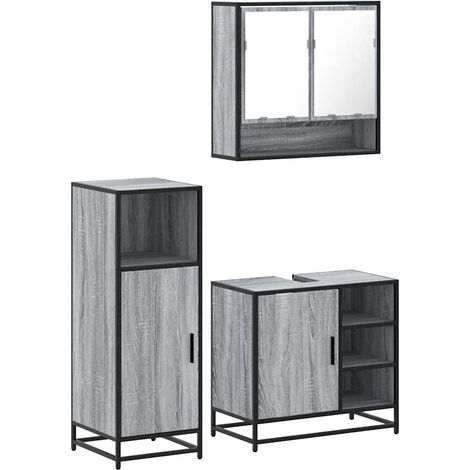 Maison Exclusive - 3-tlg. Badmöbel-Set Grau Sonoma Holzwerkstoff