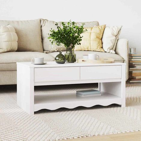 Couchtisch Drammen Weiß 99 x 55 x 45 cm Massives Kiefernholz