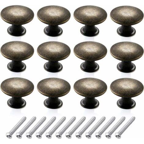 12 pièces Vintage boutons de commode rondes kit de boutons de tiroir, boutons de meubles monotrou pointus rétro Boutons de meubles Bouton en laiton antique pour tiroir de cuisine(30mm,bronze) - (1/4)