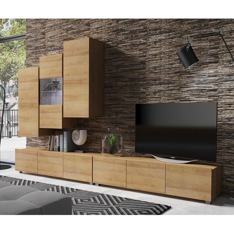 Moderne Wohnwand mit LED Beleuchtung in Eiche Gold Nb. CAIRNS-132, B/H/T ca. 300/200/43 cm (1/5)
