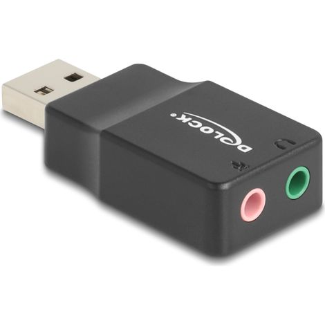 Delock Tarjeta de sonido USB externa con adaptador de audio Plug & Play con conector estÃ©reo de 2 x 3,5 mm para PC, portÃ¡til y Mac negro