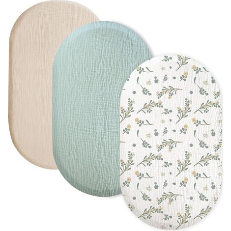 3er-Set Baby-Spannbettlaken – 80 x 40 cm – Baumwolle – Elastischer Bund – Für Babybett und Reisebett – Grün (1/5)