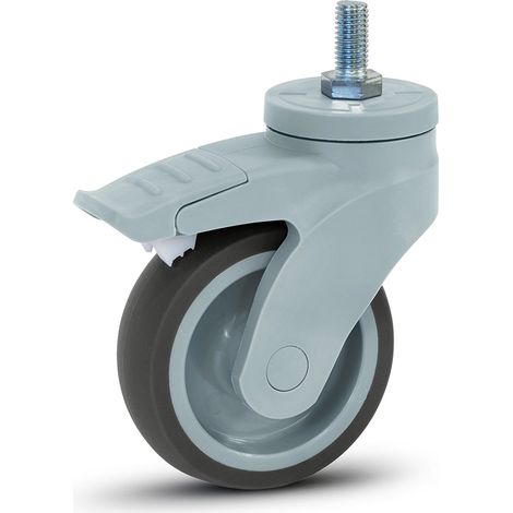 Roulette pivotante freinée - MESO - Plastique gris - 100mm - 100kg - Filetage