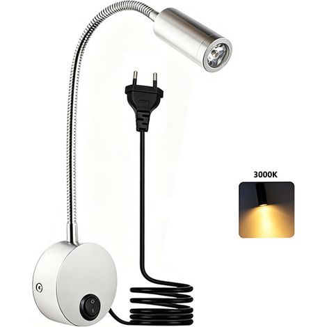 Applique Murale LED Chevet 3W, Col de Cygne Flexible, Spot Directionnel 360°, Chaud 3000K (1/3)