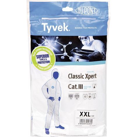 Dupont Schutzoverall Typ 5/6 Tyvek 500 Xpert, weiß, Unisex-Größe: 2XL