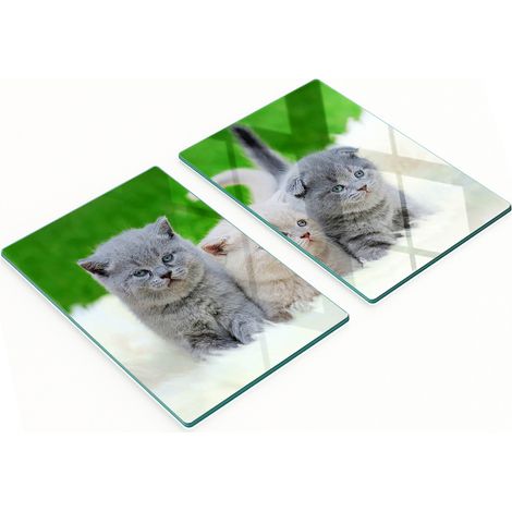 Tablas de servir de cristal para cocina con estampado de tres gatos y manta, 2x40x52 cm.