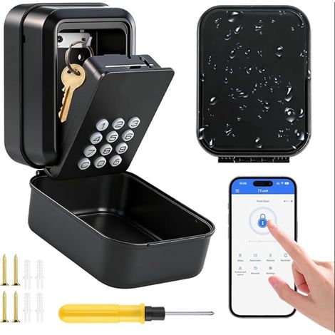 Boite a Clefs Securisee Exterieur, Grand Boitier a Cle Murale Étanche Boite à Clé Sécurisée avec Code, Anti-Vol boite à Clé Murale Connectée Bluetooth pour Maison, Usine, Garage (1/5)