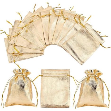 Goldene Organzabeutel – 50er-Packung – 9 x 12 cm – Rechteckig – Ideal zur Aufbewahrung von Schmuck, Gastgeschenken und Bonbonpapier (1/5)