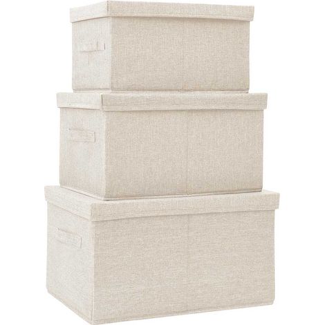 Maison Exclusive - Scatole Portaoggetti Impilabili Set 3pz in Tessuto Crema (1/5)
