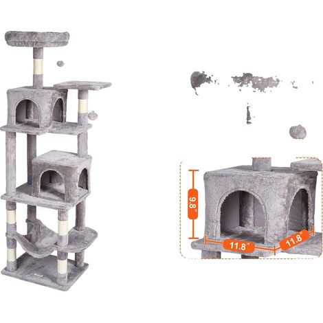 Arbre à chat, design multi-niveaux, condos confortables, Gris Clair 7F 2R (1/2)