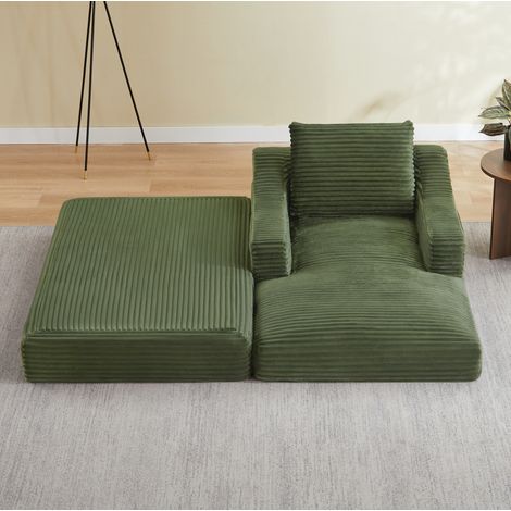 Loungesessel 32x32x112 cm in Grün aus Cord, mit Doppelschicht-Design, als kleines Bett nutzbar (1/5)
