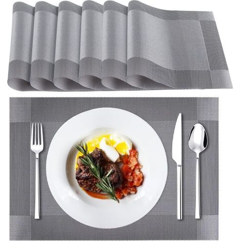 Set mit 6 rutschfesten Platzsets aus hitzebeständigem, abwaschbarem PVC für Küche und Esszimmer