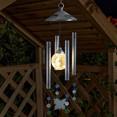 Carillon à vent solaire Orbis avec boule lumineuse verre craquelé (1/2)