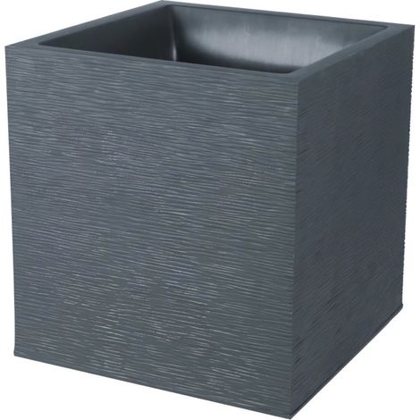 EDA – Pot de fleurs carrée 40 cm – 31 L – 39 x 39 x H. 43 cm – Gris anthracite – Pour terrasses et jardins – Design épuré (1/8)