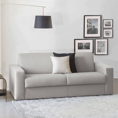 Talamo Italia Canapé Aliana, Canapé 3 places, 100% Made in Italy, Canapé de salon à ouverture pivotante, en tissu matelassé, avec accoudoirs standards, Cm 220x95h90, Gris, avec emballage renforcé (1/5)