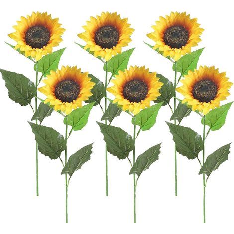 Lot de 6 tournesols artificiels de 62 cm - Fleurs artificielles en soie - Longues tiges pour tombe, balcon, cimetière, jardin, mariage, fête, maison (1/5)