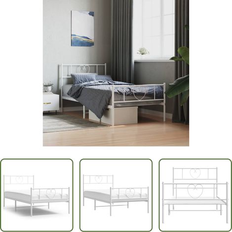vidaXL Lit avec tête et pied -  Cadre de lit métal sans matelas avec pied de lit blanc 80x200cm (1/5)