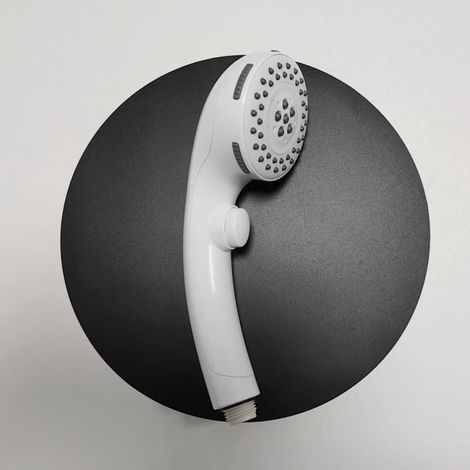 Soffione doccia cromato bianco con pulsante di arresto, doccetta a mano, soffione singolo, 1 pezzo (1/5)
