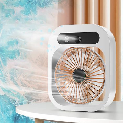 Ventilateur brumisateur de bureau, 3 vitesses de ventilation, ventilateur de refroidissement à turbine, petit ventilateur silencieux, rechargeable par USB, blanc (1/5)