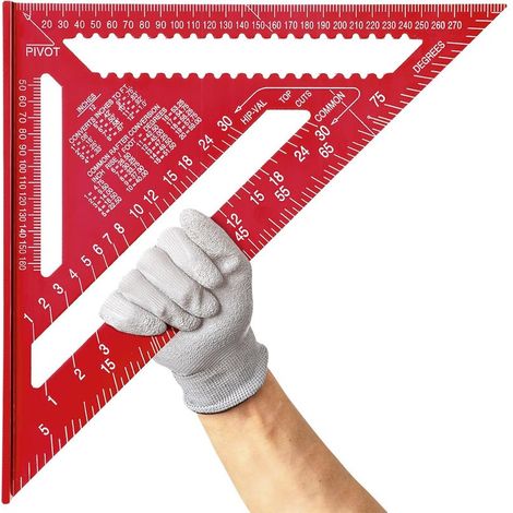 12 Pouces Equerre Menuisier en Alliage D'aluminium, Regle Triangle Métrique pour Mesure D'angle Charpentiers Ingénieurs (Rouge) (1/5)