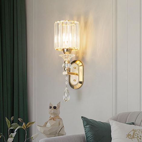 Applique Murale Cristal Doré, Lampe Murale Interieur Moderne E27, Applique Murale Vintage pour Chambre à Coucher, Chevet, Salon, Escalier, Couloir (1/5)