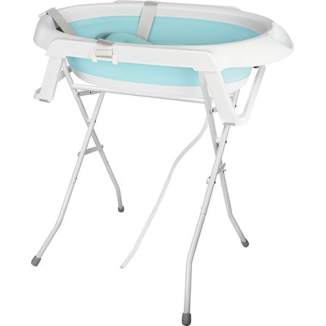 Baignoire Bébé Pliable avec Détection de Température Coussin de Bain + Support Réglable & Boîte de Rangement Sécurité Antidérapante - Grand Format 63x60x85 cm (1/5)