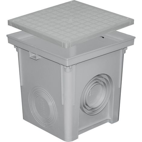 First Plast – Regard de branchement polypropylène 300x300mm – Couvercle inclus – Sorties 4 Ø 80-100-125-140mm – Pour eaux pluviales