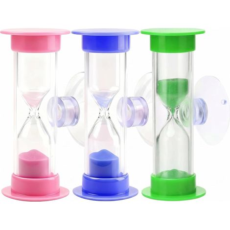 Lot De 3 Sablier De 3 Minutes pour Brosse À Dents des Enfants avec Ventouse, Mini Minuteurs pour Brossage Dents Enfant, Horloge Gestion du Temps pour Jeux, Exercice, Etude (1/5)