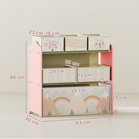 Mobile contenitore per bambini con 6 scatole in tessuto, rosa, 63 x 30 x 66 cm DESVIAE (1/4)