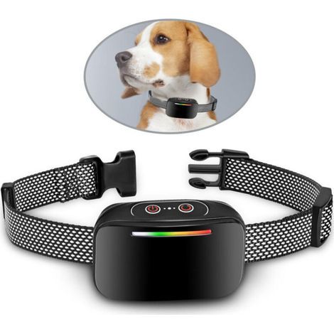 Automatisches Antibellhalsband für Hunde, intelligente Bellkontrolle, wiederaufladbar, wasserdicht (IP67), LED-Anzeige – Schwarz (1/5)