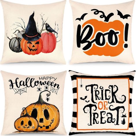 4 pièces Halloween Housse de Coussin Housse d'oreiller Décoratif Taie d'oreiller 4545cm (1/5)