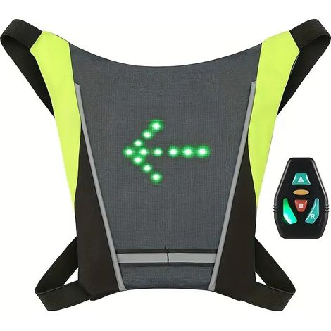 Gilet Cyclisme LED Gris 280g Réfléchissant avec Télécommande Sans Fil 4 Signaux USB Rechargeable Sécurité Vélo Nuit (1/4)