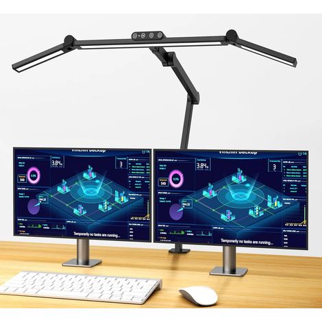 Lampe de bureau LED (noire) avec pince, 24 W, avec éclairage d'ambiance et fonction de gradation automatique. (1/5)