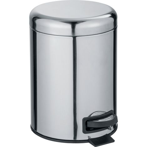 WENKO Kosmetik-Treteimer Leman Edelstahl Glänzend 5 L, 5L, Silber glänzend, Edelstahl rostfrei glänzend, Polypropylen schwarz (1/5)