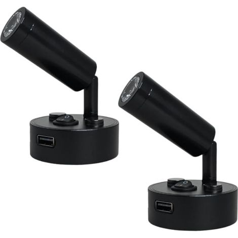 Lampes de lecture LED - Lot de 2 - Noir mat - Éclairage 3000K et USB - Camping-car et bateau - Base 58mm (1/5)