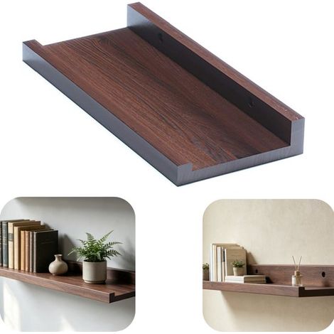 Étagère murale en bois - support pour cadres, plantes et poupées avec protection anti-chute, brun, 30 x 12 cm (1/5)