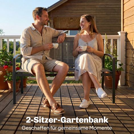 Banc de jardin 2 places extérieur en acier résistant aux intempéries, assise ajourée confortable avec accoudoirs courbés, 112 x 66 x 80 cm, gris (1/4)