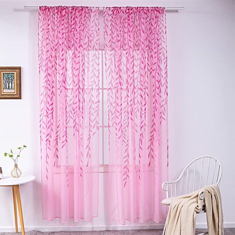 Voilage Décoratif 100x200cm - Rideau Tulle Saule 2 Pièces - Store Fenêtre et Porte - Tulle Léger pour Salon, Chambre et Balcon - Design Moderne (1/5)