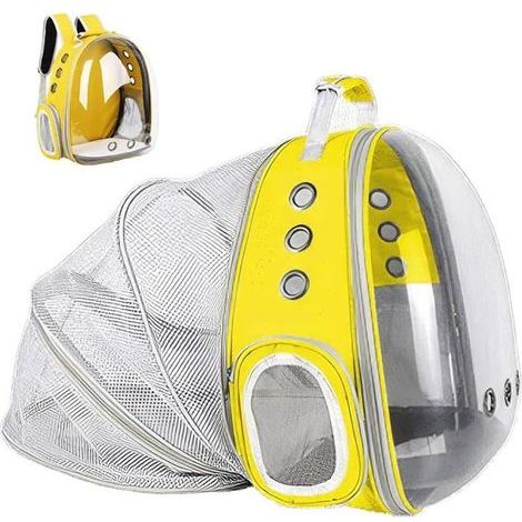 Expandable Transparent Pet Carrier Backpack for Cats and Dogs, Extendable Design in Yellow