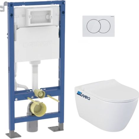 Pacchetto autoportante Supporto Geberit Duofix + WC Livea Bello senza flangia + sedile Softclose + placca bianca (Livea BelloGeb (1/5)